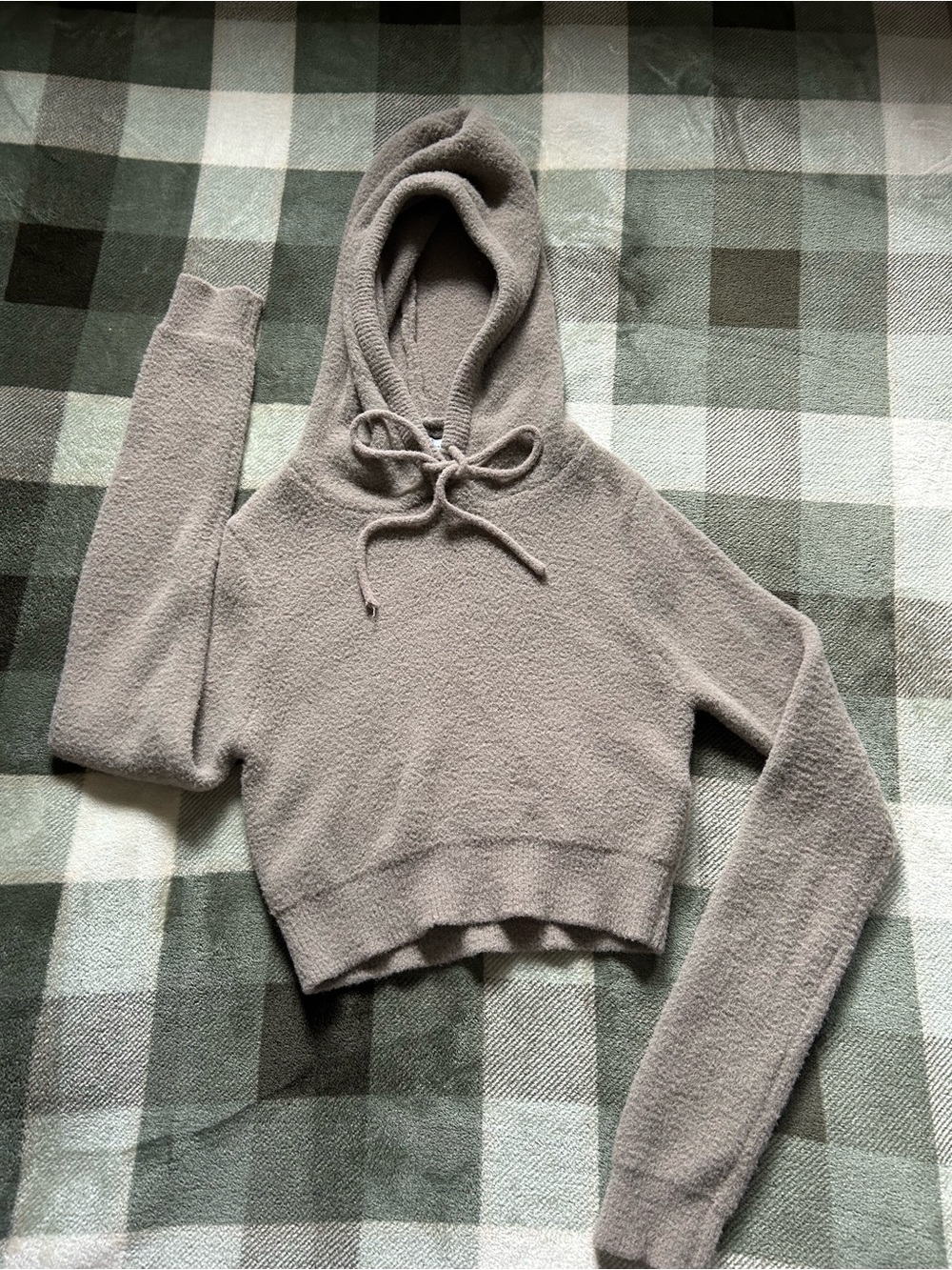 Zara Cropped Hooded Sweater in Taupe